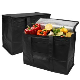 Black Insulated Food Delivery Bag 16 x 13 x 9 Inches, Insulated Grocery Bags with Zippered Top, Pack of 2 Heavy Duty Catering Bag for Food Delive
