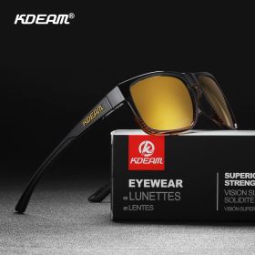 KDEAM New Polarized Men's Sunglasses Square Outdoor Photochromic Sun Glasses Women Non-Slip Nose Pad Full Accessories Included (Frame Color: BOX and CASE, Lenses Color: C1 Mirror Gold)