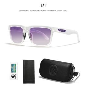 KDEAM Men's Polarized Sunglasses Square Casual Outdoors Sun Glasses Women Unisex Sunglass For Couple With Zipper Case (Lenses Color: C31 gradient violet)