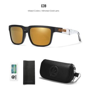 KDEAM Men's Polarized Sunglasses Square Casual Outdoors Sun Glasses Women Unisex Sunglass For Couple With Zipper Case (Lenses Color: C39 Mirror gold)