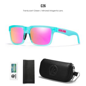 KDEAM Men's Polarized Sunglasses Square Casual Outdoors Sun Glasses Women Unisex Sunglass For Couple With Zipper Case (Lenses Color: C26 mirror magenta)
