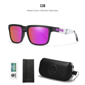 KDEAM Men's Polarized Sunglasses Square Casual Outdoors Sun Glasses Women Unisex Sunglass For Couple With Zipper Case (Lenses Color: C38 Mirror violet)