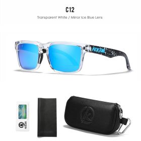 KDEAM Men's Polarized Sunglasses Square Casual Outdoors Sun Glasses Women Unisex Sunglass For Couple With Zipper Case (Lenses Color: C12 mirror ice blue)