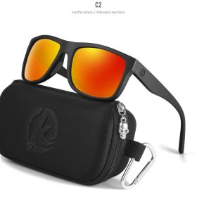 KDEAM Polarized Sunglasses Men Sports Tridimensional Brand Logo TR90 Square Sun Glasses All Black With Zipper Case KD0721 (Lenses Color: C2 Mirrored red)