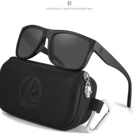 KDEAM Polarized Sunglasses Men Sports Tridimensional Brand Logo TR90 Square Sun Glasses All Black With Zipper Case KD0721 (Lenses Color: C1All Black)