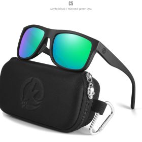 KDEAM Polarized Sunglasses Men Sports Tridimensional Brand Logo TR90 Square Sun Glasses All Black With Zipper Case KD0721 (Lenses Color: C5  Mirrored green)