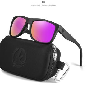 KDEAM Polarized Sunglasses Men Sports Tridimensional Brand Logo TR90 Square Sun Glasses All Black With Zipper Case KD0721 (Lenses Color: C6 Mirrored violet)