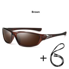 With Glasses Chain Polarized Sports Sunglasses Men Women Fishing Hiking Cycling Climbing Skiing Vintage Sport Sun Glasses UV400 (Lenses Color: ChainD23(Brown))