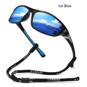 With Glasses Chain Polarized Sports Sunglasses Men Women Fishing Hiking Cycling Climbing Skiing Vintage Sport Sun Glasses UV400 (Lenses Color: ChainD23(Ice Blue))