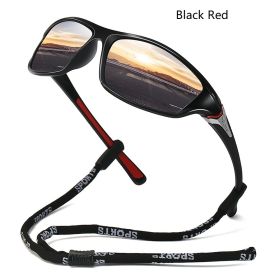 With Glasses Chain Polarized Sports Sunglasses Men Women Fishing Hiking Cycling Climbing Skiing Vintage Sport Sun Glasses UV400 (Lenses Color: ChainD23(Black Red))