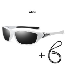 With Glasses Chain Polarized Sports Sunglasses Men Women Fishing Hiking Cycling Climbing Skiing Vintage Sport Sun Glasses UV400 (Lenses Color: ChainD23(White))