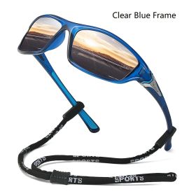 With Glasses Chain Polarized Sports Sunglasses Men Women Fishing Hiking Cycling Climbing Skiing Vintage Sport Sun Glasses UV400 (Lenses Color: ChainD23(Blue Frame))