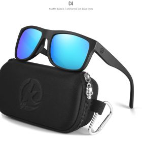 KDEAM Polarized Sunglasses Men Sports Tridimensional Brand Logo TR90 Square Sun Glasses All Black With Zipper Case KD0721 (Lenses Color: C4Mirrored ice blue)