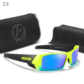 KDEAM Men's Fishing Sunglasses Feature All-Black Design Durable Material Photochromic And Night Driving Sunglasses Skull Case (Lenses Color: C9 blue mirror)