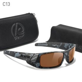 KDEAM Men's Fishing Sunglasses Feature All-Black Design Durable Material Photochromic And Night Driving Sunglasses Skull Case (Lenses Color: C13 brown)