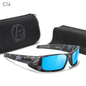 KDEAM Men's Fishing Sunglasses Feature All-Black Design Durable Material Photochromic And Night Driving Sunglasses Skull Case (Lenses Color: C14 ice blue mirror)