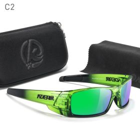 KDEAM Men's Fishing Sunglasses Feature All-Black Design Durable Material Photochromic And Night Driving Sunglasses Skull Case (Lenses Color: C2 green mirror)